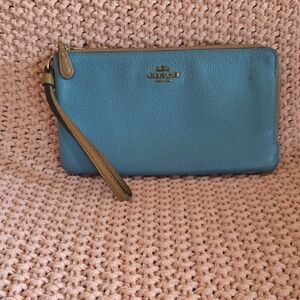 Coach Blue and Tan Wristlet